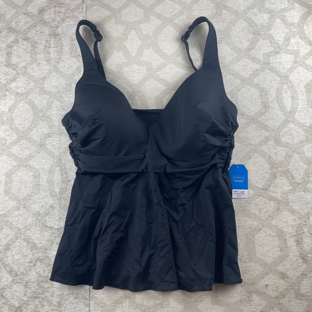 Lands' End Slender Grecian Women 12 Black New Tankini Top Creora Spandex
